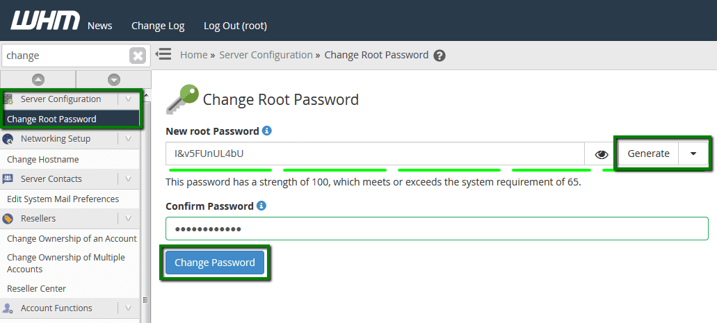 change the root password