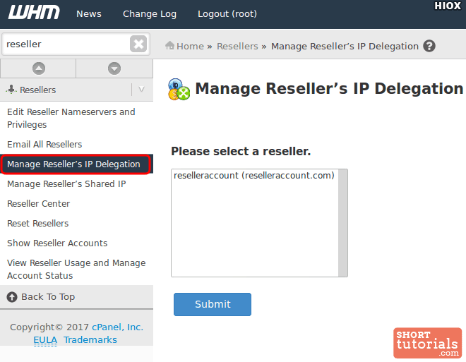 select manage resellers ip delegation