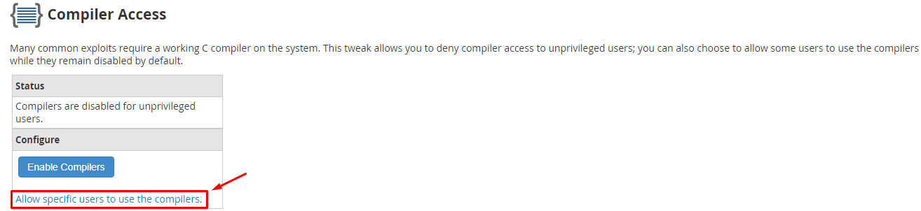 whm all users to use compilers
