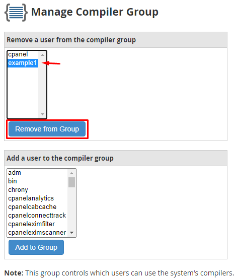 whm remove user from compiler group