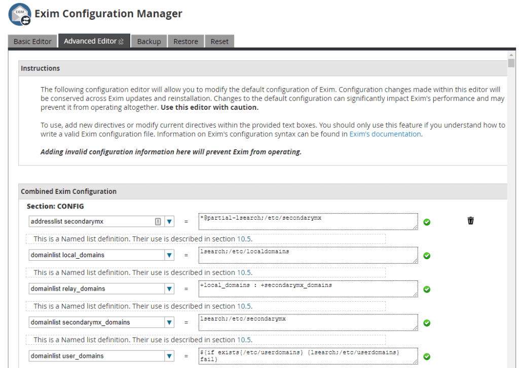 Exim Configuration Manager