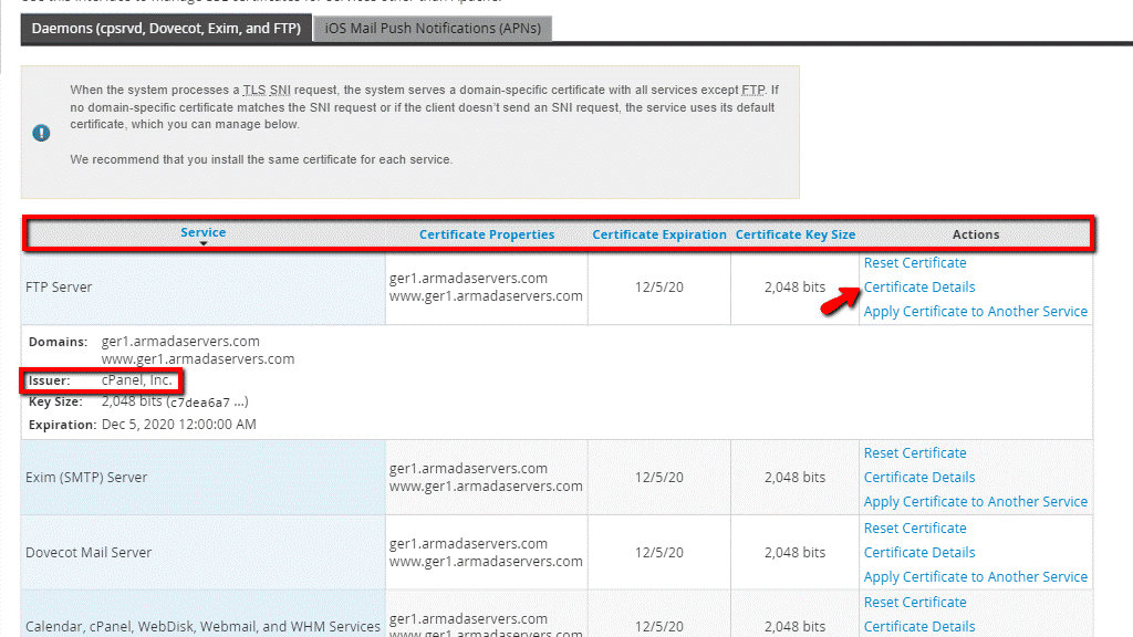 Manage Service SSL Certificates