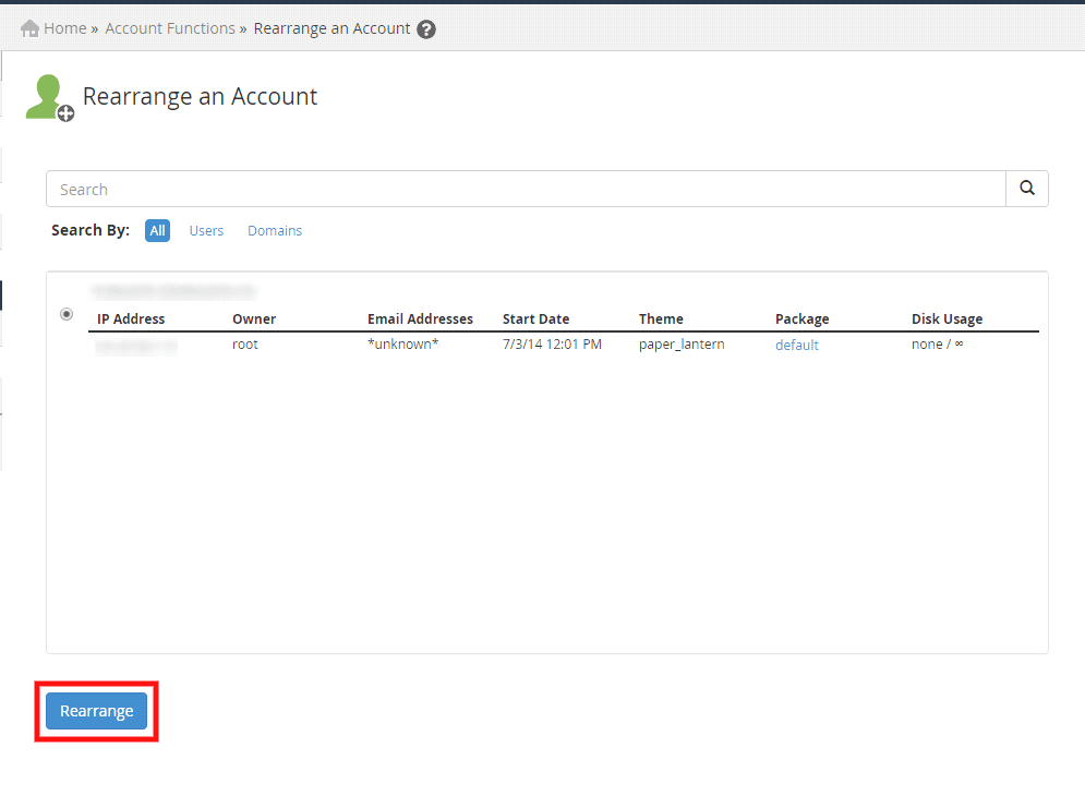 How to Rearrange a cPanel account in WHM 2