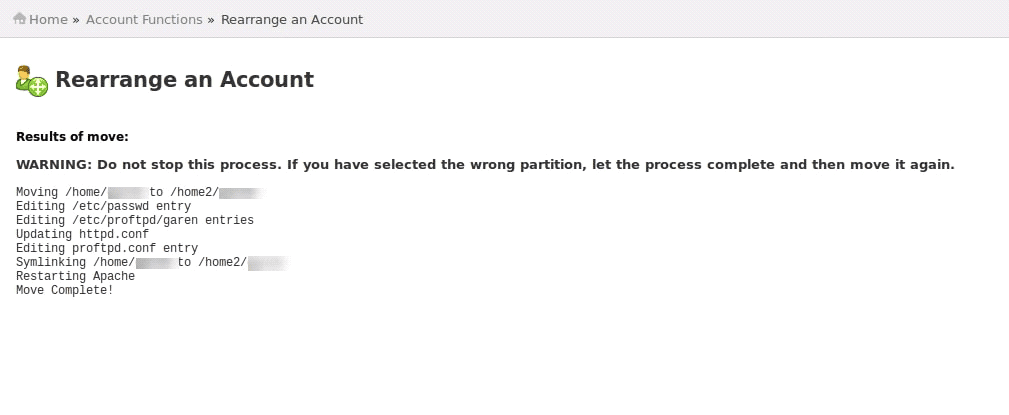 How to Rearrange a cPanel account in WHM 3