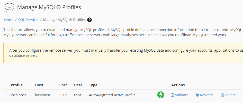 Manage MySQL® Profile