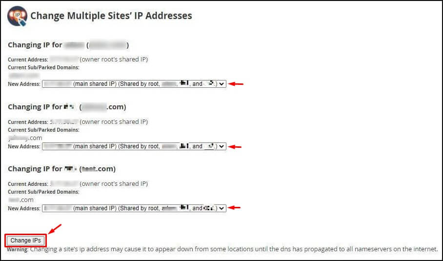 whm change new ips selected accounts min